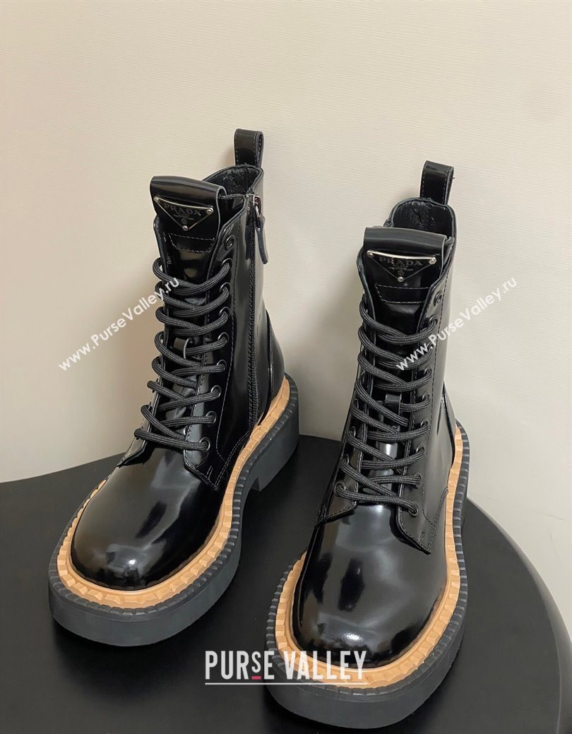 Prada Brushed Leather Laced-up Ankle Boots Black 2025 PR082510 (MD-250825053)