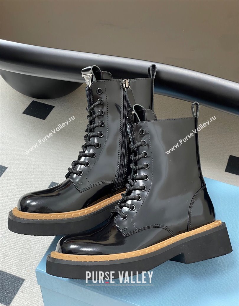 Prada Brushed Leather Laced-up Ankle Boots Black 2025 PR082510 (MD-250825053)