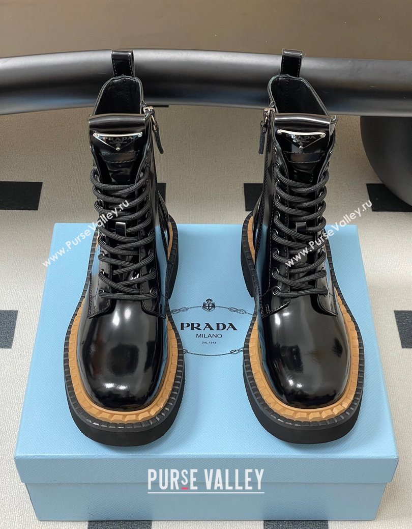 Prada Brushed Leather Laced-up Ankle Boots Black 2025 PR082510 (MD-250825053)