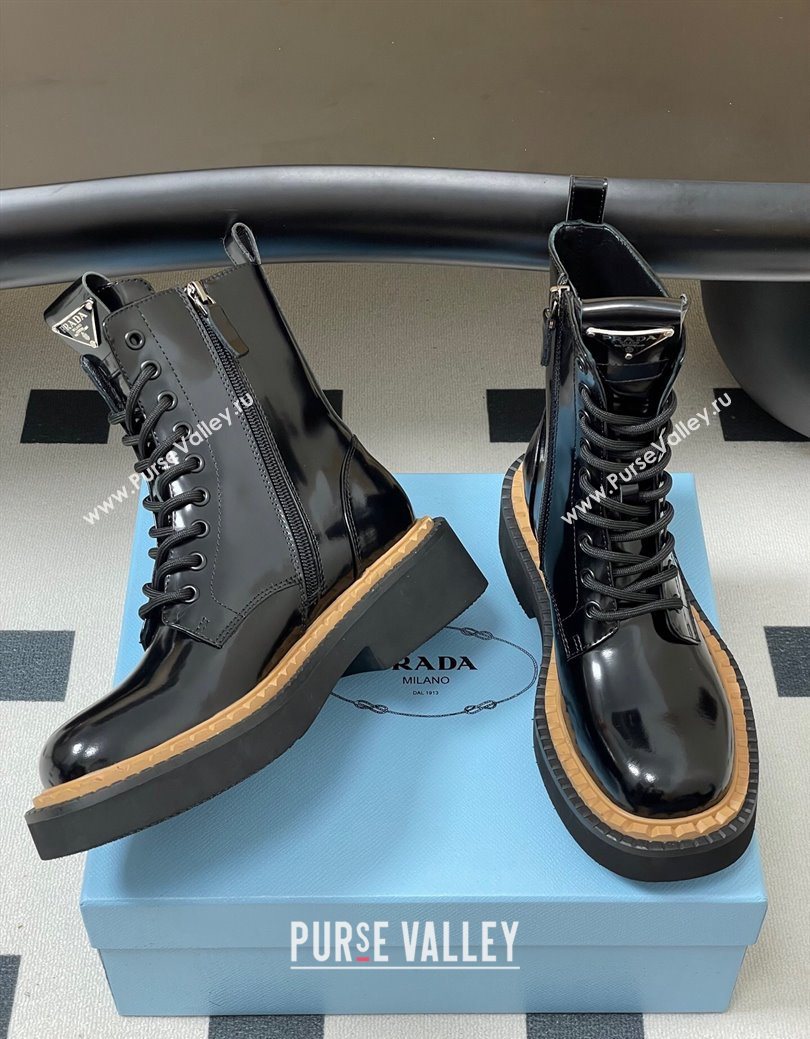 Prada Brushed Leather Laced-up Ankle Boots Black 2025 PR082510 (MD-250825053)