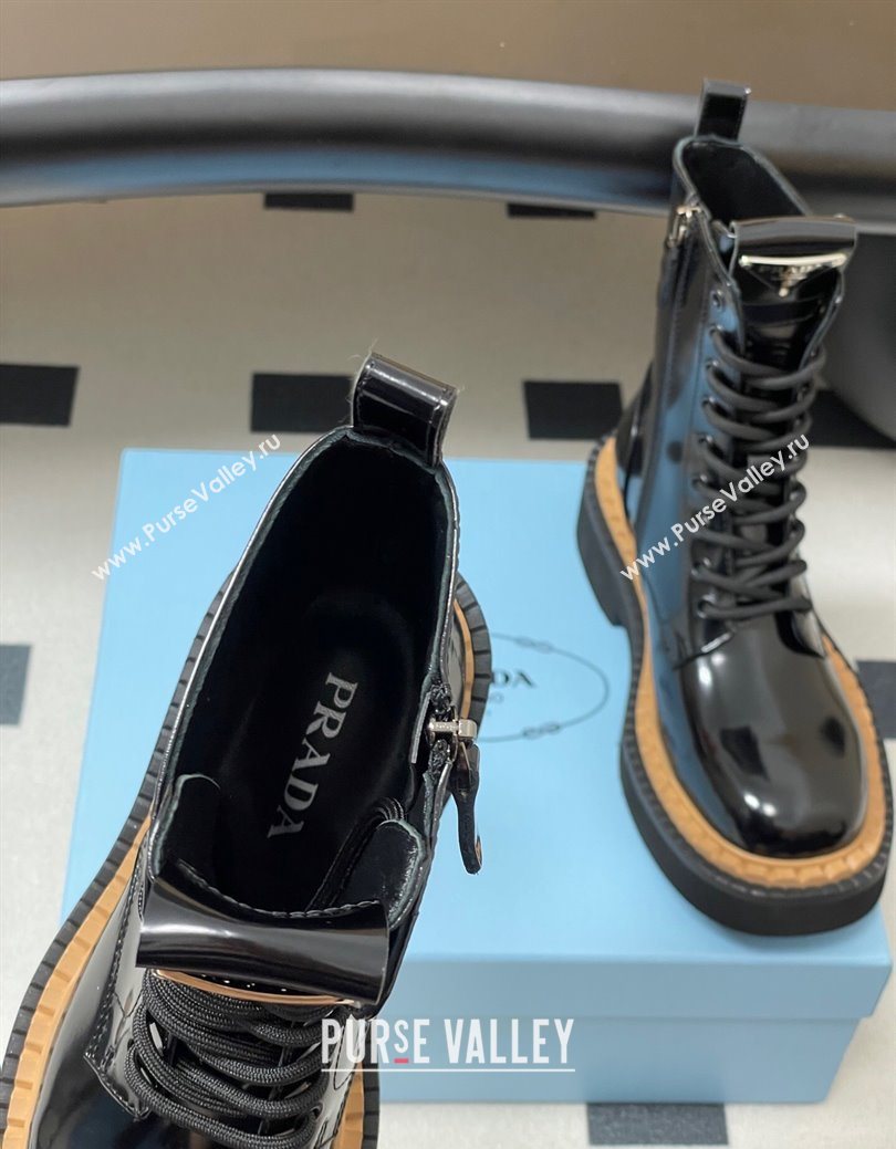 Prada Brushed Leather Laced-up Ankle Boots Black 2025 PR082510 (MD-250825053)