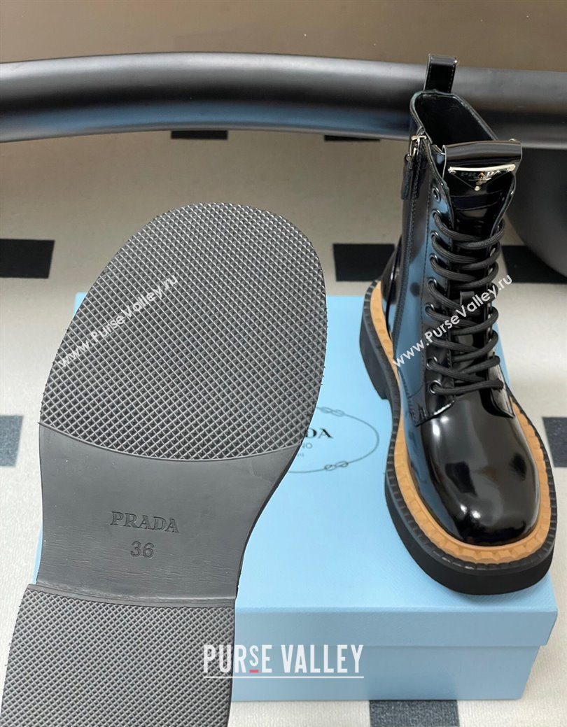 Prada Brushed Leather Laced-up Ankle Boots Black 2025 PR082510 (MD-250825053)