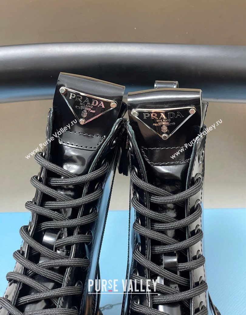 Prada Brushed Leather Laced-up Ankle Boots Black 2025 PR082510 (MD-250825053)