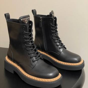 Prada Calf Leather Laced-up Ankle Boots Black 2025 PR082510 (MD-250825054)