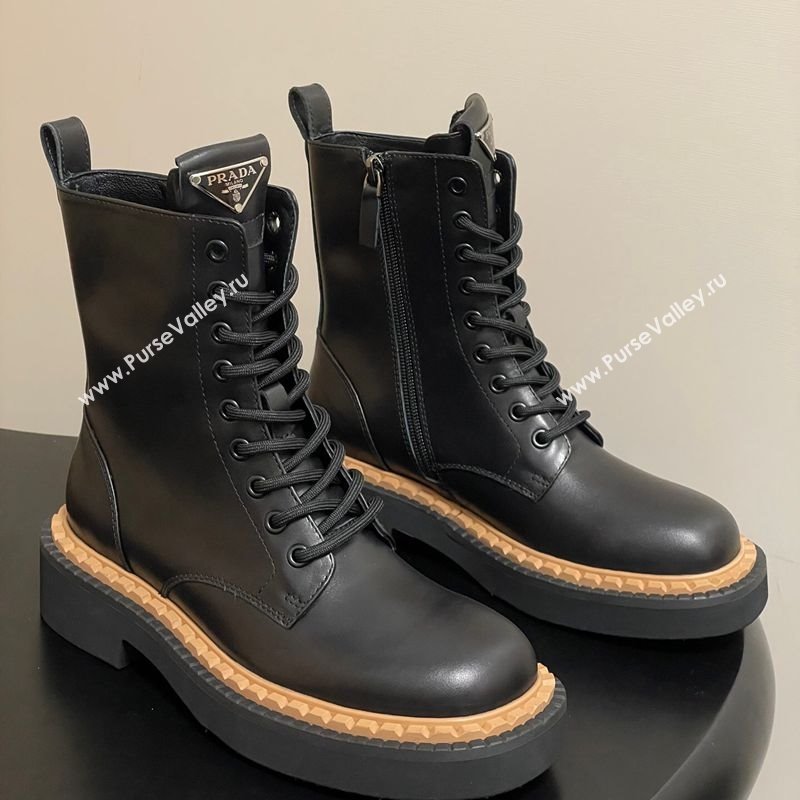 Prada Calf Leather Laced-up Ankle Boots Black 2025 PR082510 (MD-250825054)
