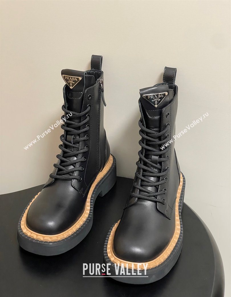 Prada Calf Leather Laced-up Ankle Boots Black 2025 PR082510 (MD-250825054)