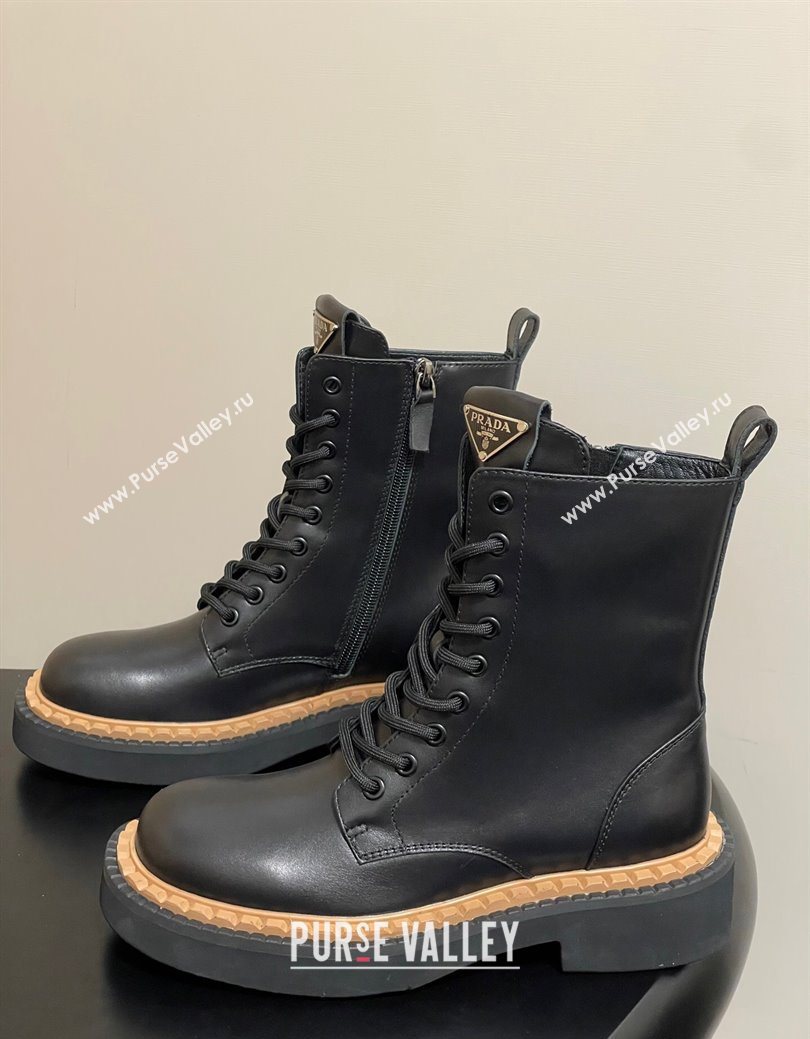 Prada Calf Leather Laced-up Ankle Boots Black 2025 PR082510 (MD-250825054)