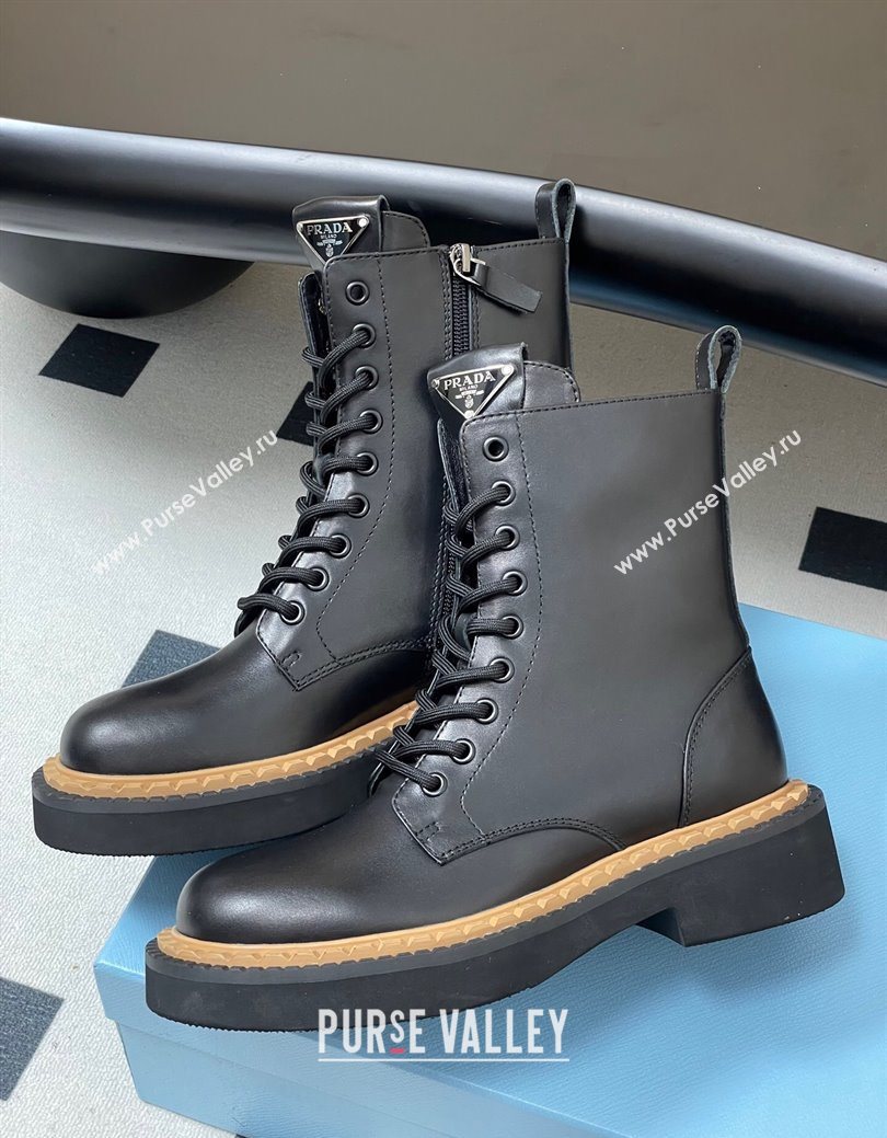 Prada Calf Leather Laced-up Ankle Boots Black 2025 PR082510 (MD-250825054)