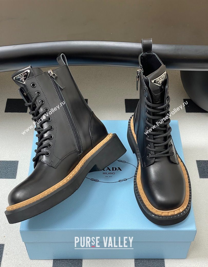 Prada Calf Leather Laced-up Ankle Boots Black 2025 PR082510 (MD-250825054)