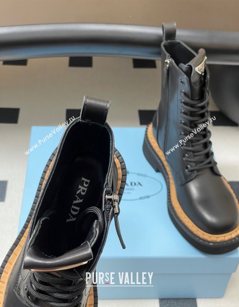 Prada Calf Leather Laced-up Ankle Boots Black 2025 PR082510 (MD-250825054)