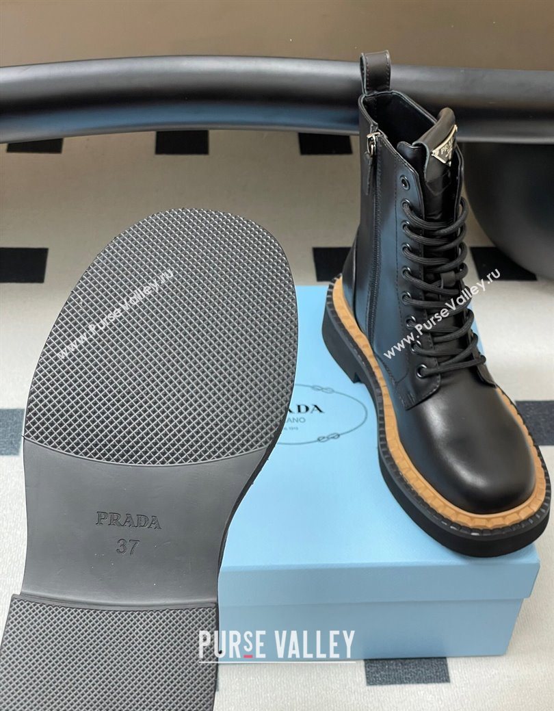 Prada Calf Leather Laced-up Ankle Boots Black 2025 PR082510 (MD-250825054)