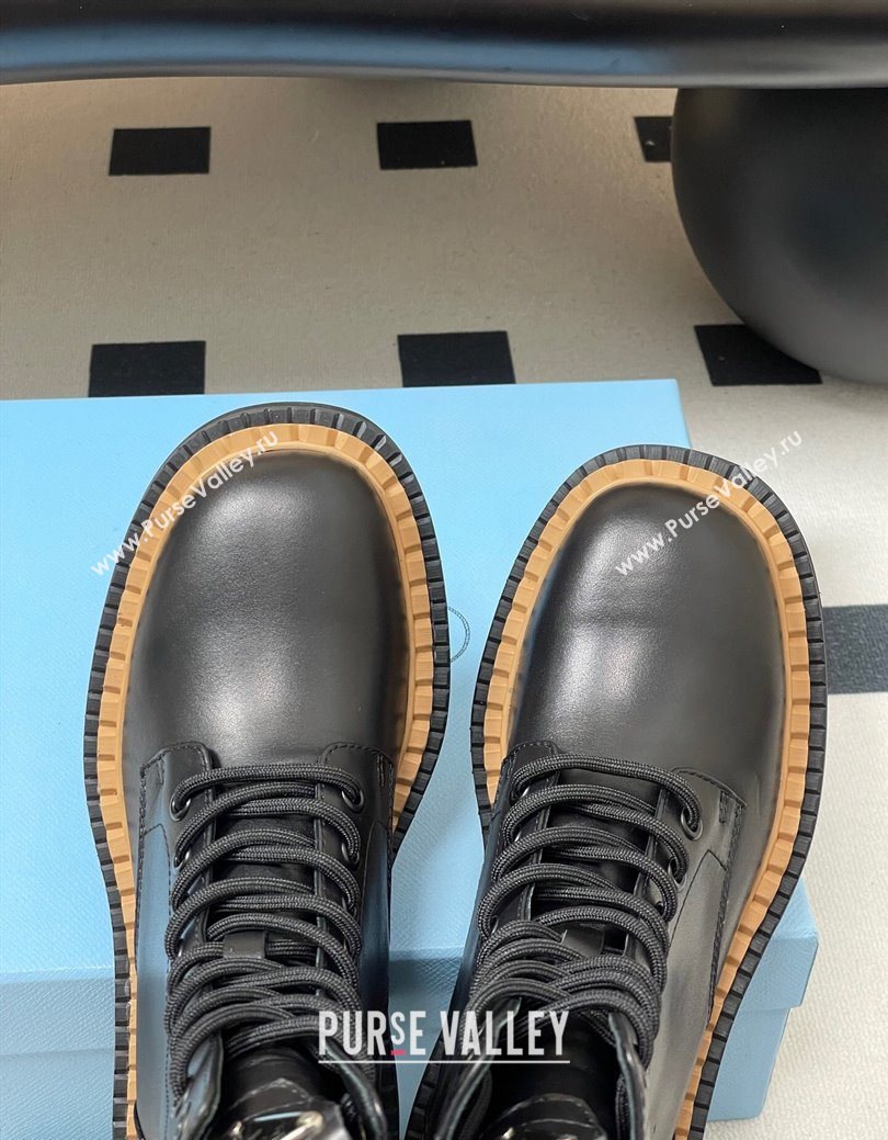 Prada Calf Leather Laced-up Ankle Boots Black 2025 PR082510 (MD-250825054)