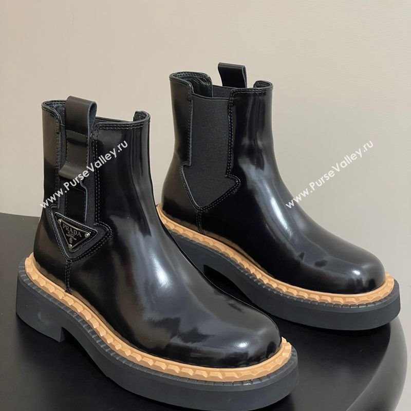Prada Brushed Leather Ankle Boots Black 2025 PR082511 (MD-250825056)