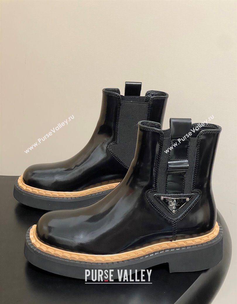 Prada Brushed Leather Ankle Boots Black 2025 PR082511 (MD-250825056)