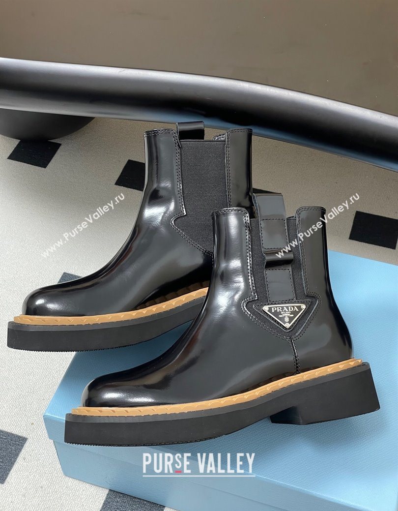 Prada Brushed Leather Ankle Boots Black 2025 PR082511 (MD-250825056)
