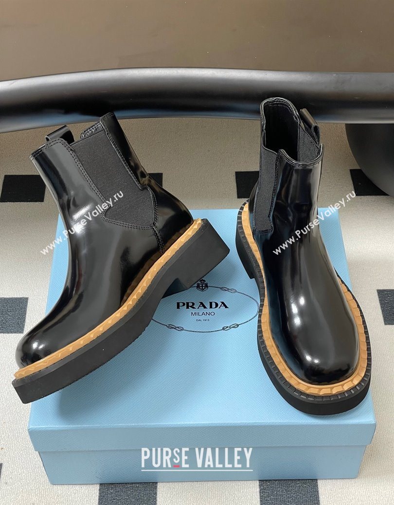 Prada Brushed Leather Ankle Boots Black 2025 PR082511 (MD-250825056)