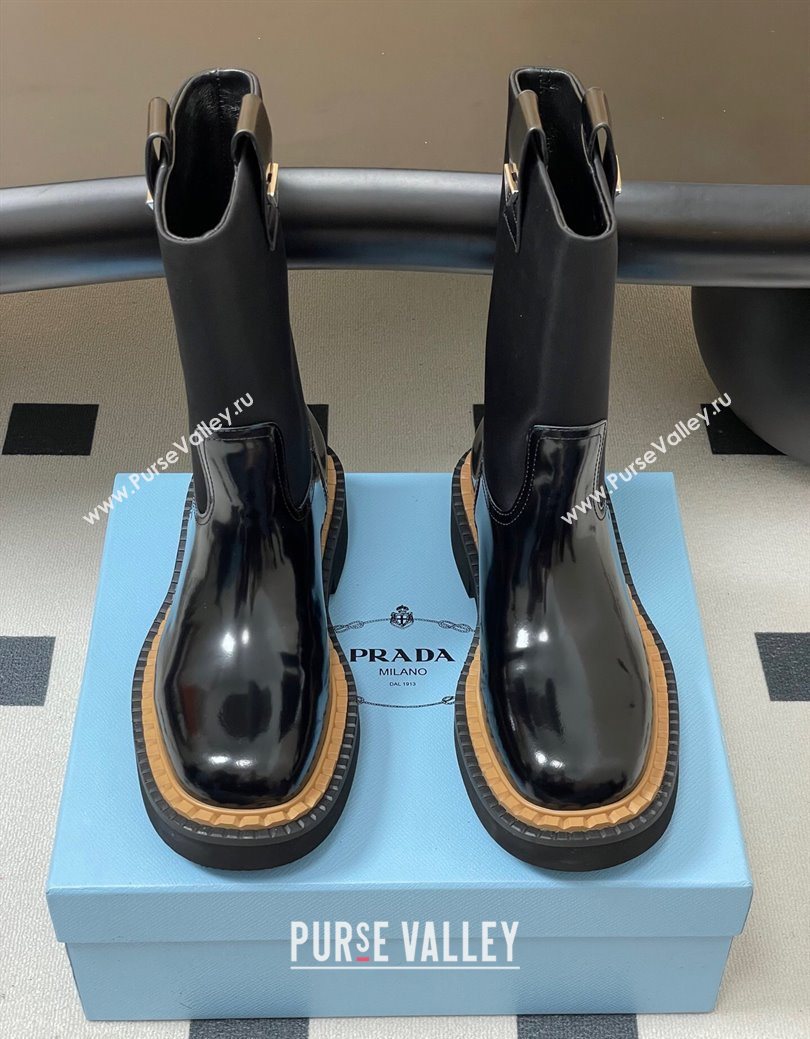 Prada Brushed Leather Ankle Boots Black 2025 PR082512 (MD-250825060)