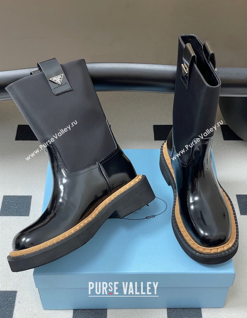 Prada Brushed Leather Ankle Boots Black 2025 PR082512 (MD-250825060)