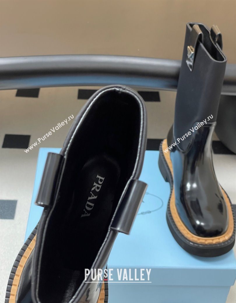 Prada Brushed Leather Ankle Boots Black 2025 PR082512 (MD-250825060)