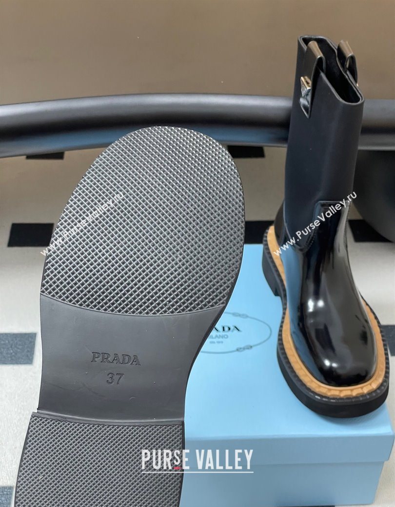 Prada Brushed Leather Ankle Boots Black 2025 PR082512 (MD-250825060)