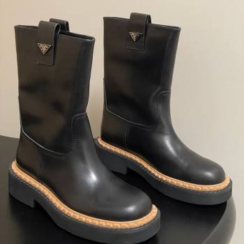 Prada Calf Leather Ankle Boots Black 2025 PR082512 (MD-250825061)