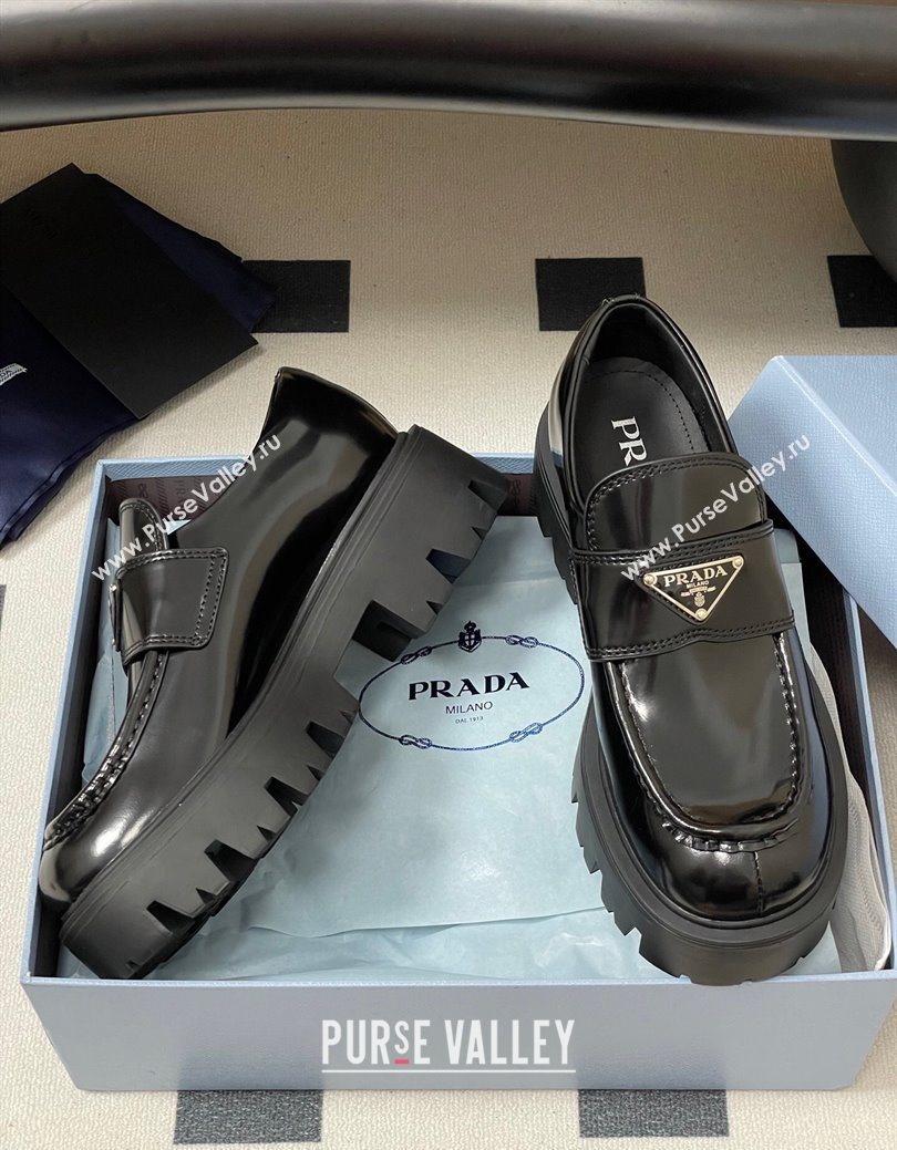 Prada Brushed leather loafers 5cm Black 2025 1D185O (MD-250825073)