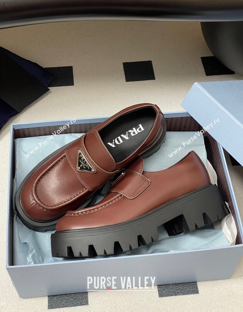 Prada Calf leather loafers 5cm Brown 2025 1D185O (MD-250825074)