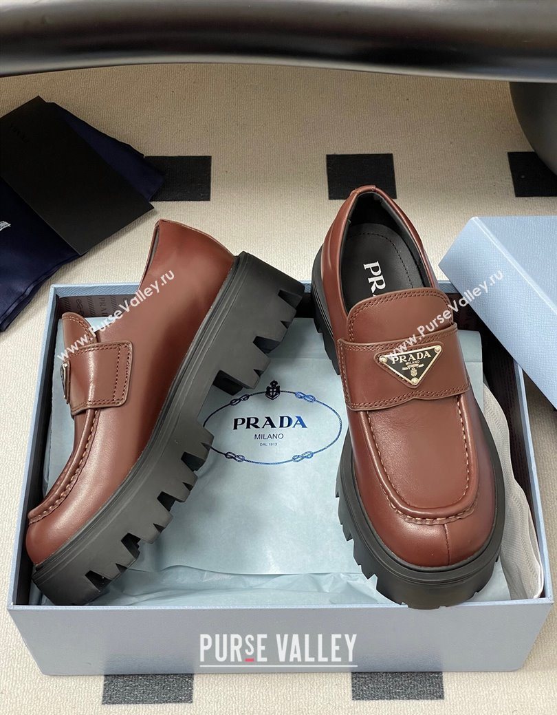 Prada Calf leather loafers 5cm Brown 2025 1D185O (MD-250825074)