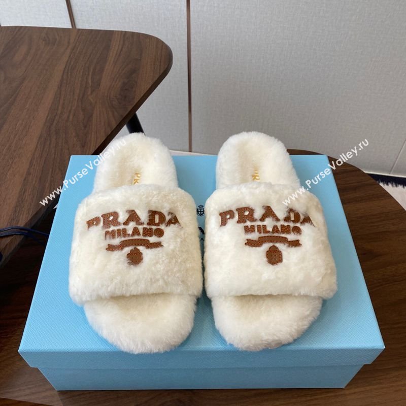 Prada Wool Flat Slides Sandal White2 2025 PR082507 (KL-250825023)