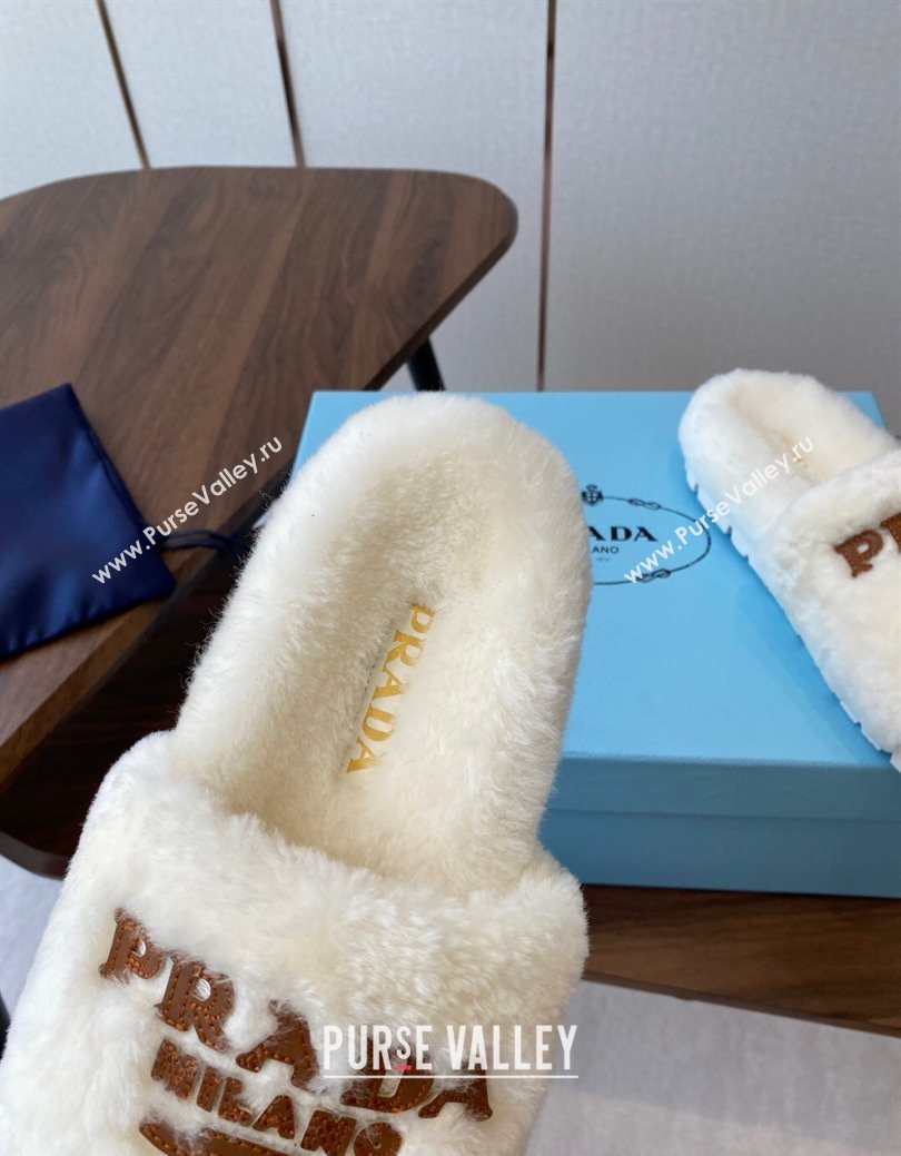 Prada Wool Flat Slides Sandal White2 2025 PR082507 (KL-250825023)