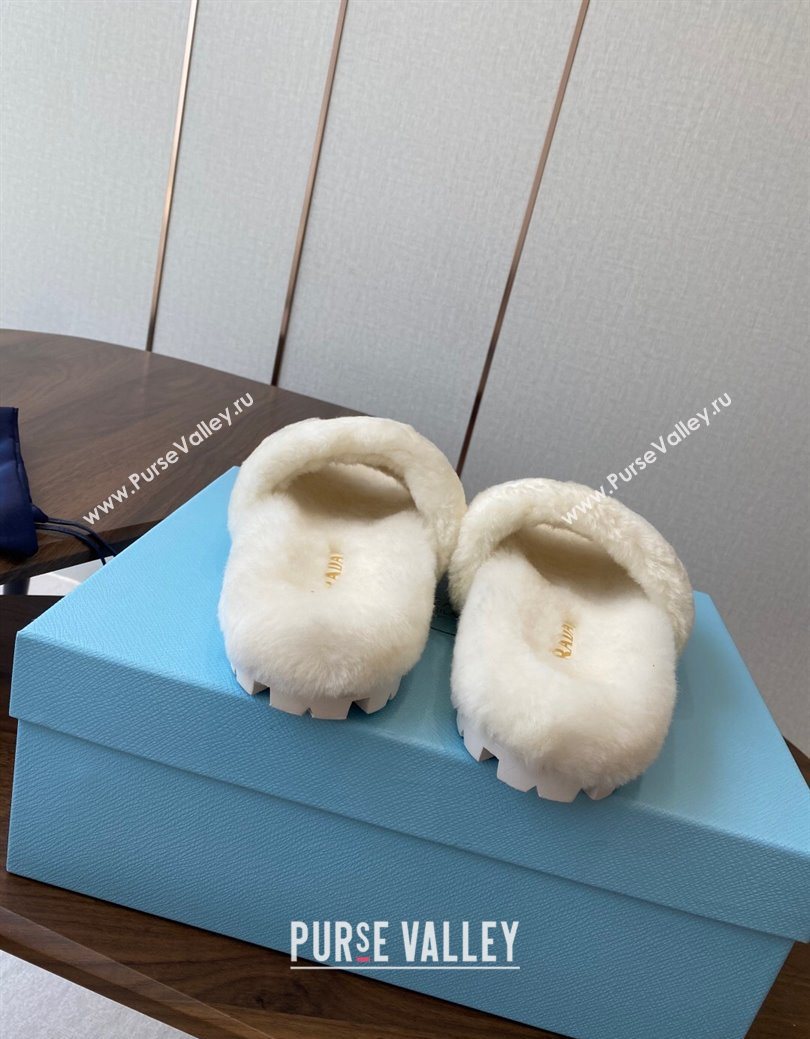 Prada Wool Flat Slides Sandal White2 2025 PR082507 (KL-250825023)