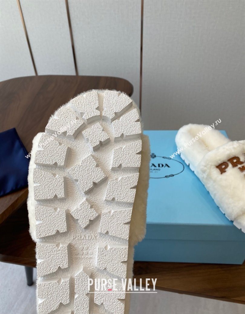 Prada Wool Flat Slides Sandal White2 2025 PR082507 (KL-250825023)