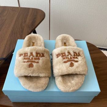 Prada Wool Flat Slides Sandal Beige2 2025 PR082507 (KL-250825024)