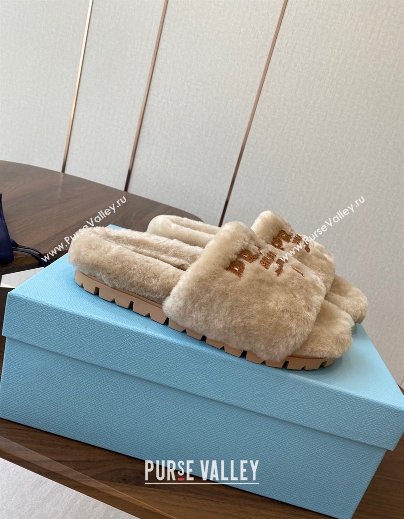 Prada Wool Flat Slides Sandal Beige2 2025 PR082507 (KL-250825024)