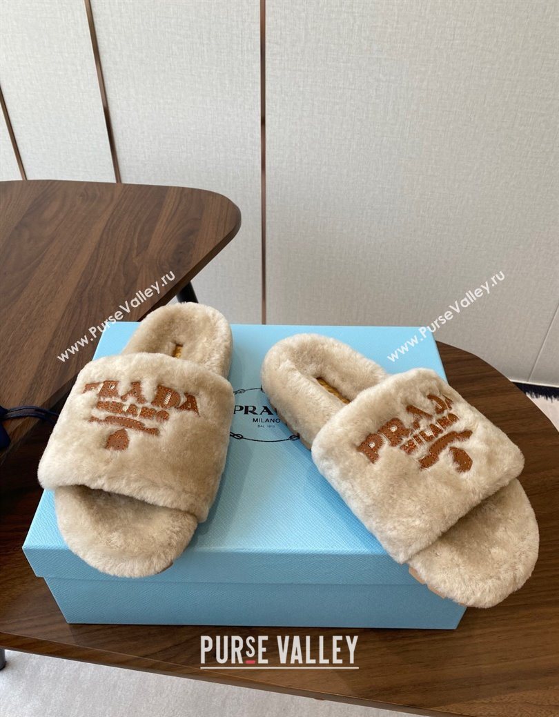 Prada Wool Flat Slides Sandal Beige2 2025 PR082507 (KL-250825024)