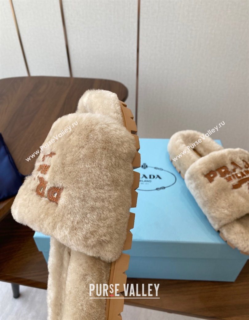 Prada Wool Flat Slides Sandal Beige2 2025 PR082507 (KL-250825024)