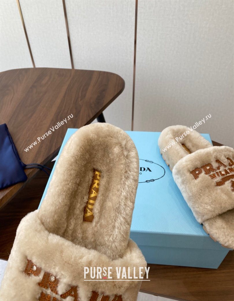 Prada Wool Flat Slides Sandal Beige2 2025 PR082507 (KL-250825024)