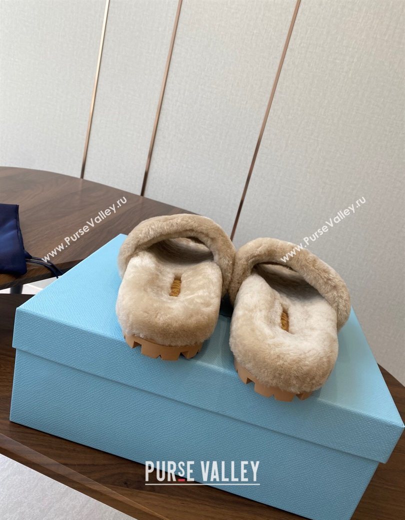 Prada Wool Flat Slides Sandal Beige2 2025 PR082507 (KL-250825024)