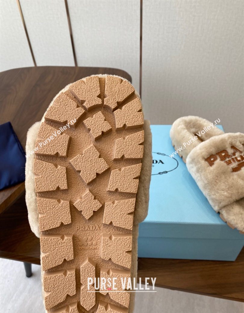 Prada Wool Flat Slides Sandal Beige2 2025 PR082507 (KL-250825024)