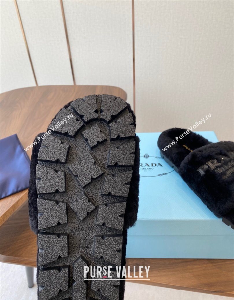 Prada Wool Flat Slides Sandal Black 2025 PR082507 (KL-250825025)
