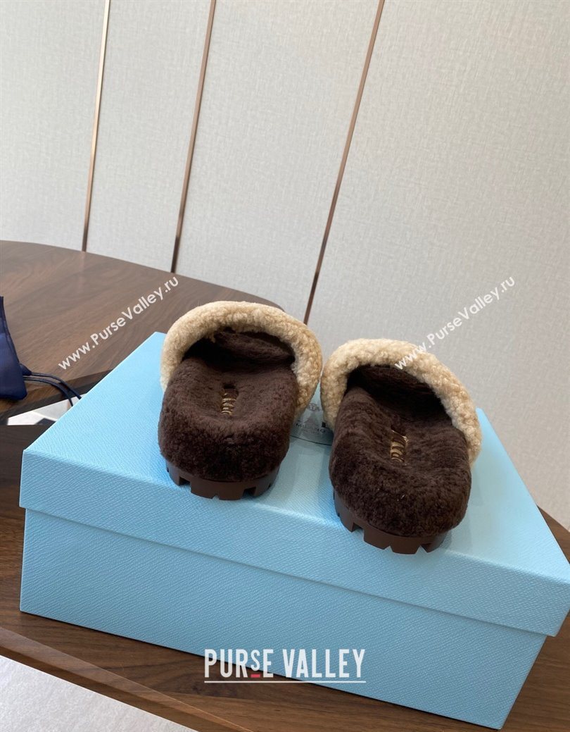 Prada Wool Flat Slides Sandal Beige/Brown 2025 PR082507 (KL-250825026)