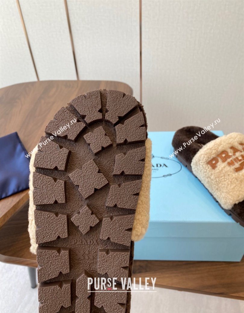 Prada Wool Flat Slides Sandal Beige/Brown 2025 PR082507 (KL-250825026)