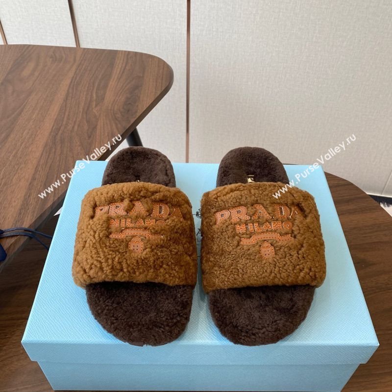 Prada Wool Flat Slides Sandal Dark Brown 2025 PR082507 (KL-250825027)