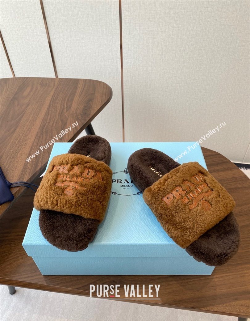 Prada Wool Flat Slides Sandal Dark Brown 2025 PR082507 (KL-250825027)