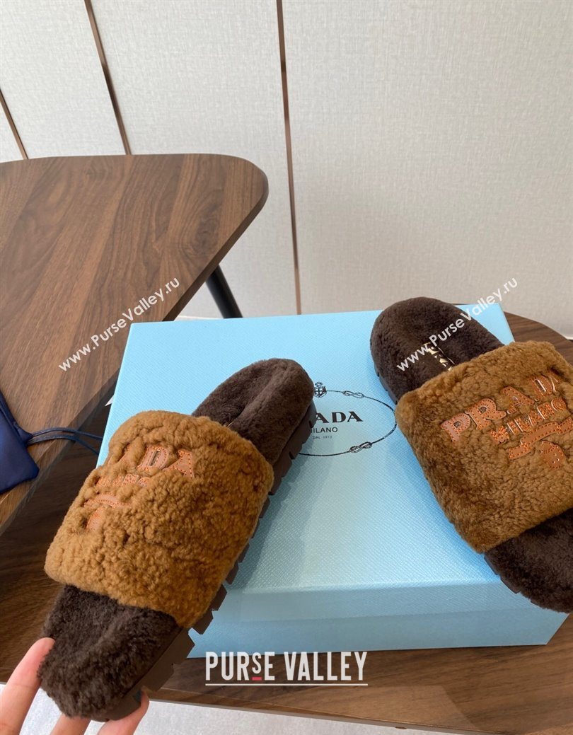 Prada Wool Flat Slides Sandal Dark Brown 2025 PR082507 (KL-250825027)