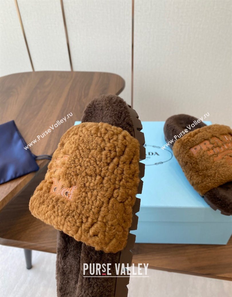 Prada Wool Flat Slides Sandal Dark Brown 2025 PR082507 (KL-250825027)