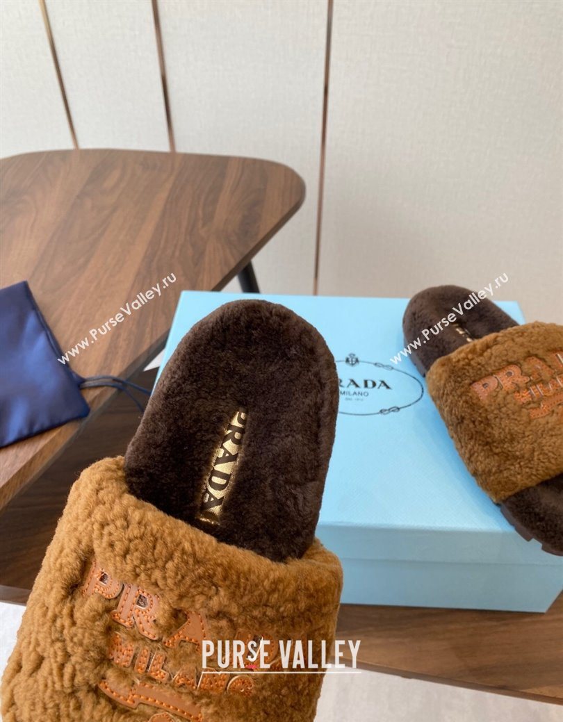 Prada Wool Flat Slides Sandal Dark Brown 2025 PR082507 (KL-250825027)