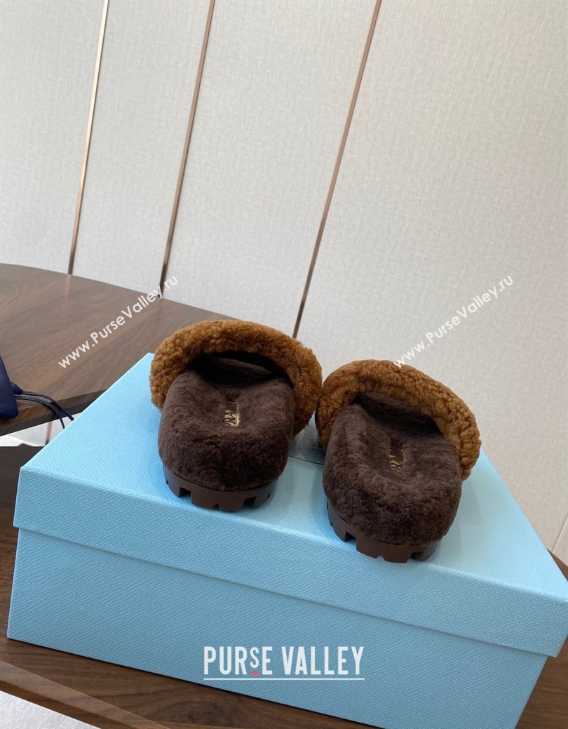 Prada Wool Flat Slides Sandal Dark Brown 2025 PR082507 (KL-250825027)