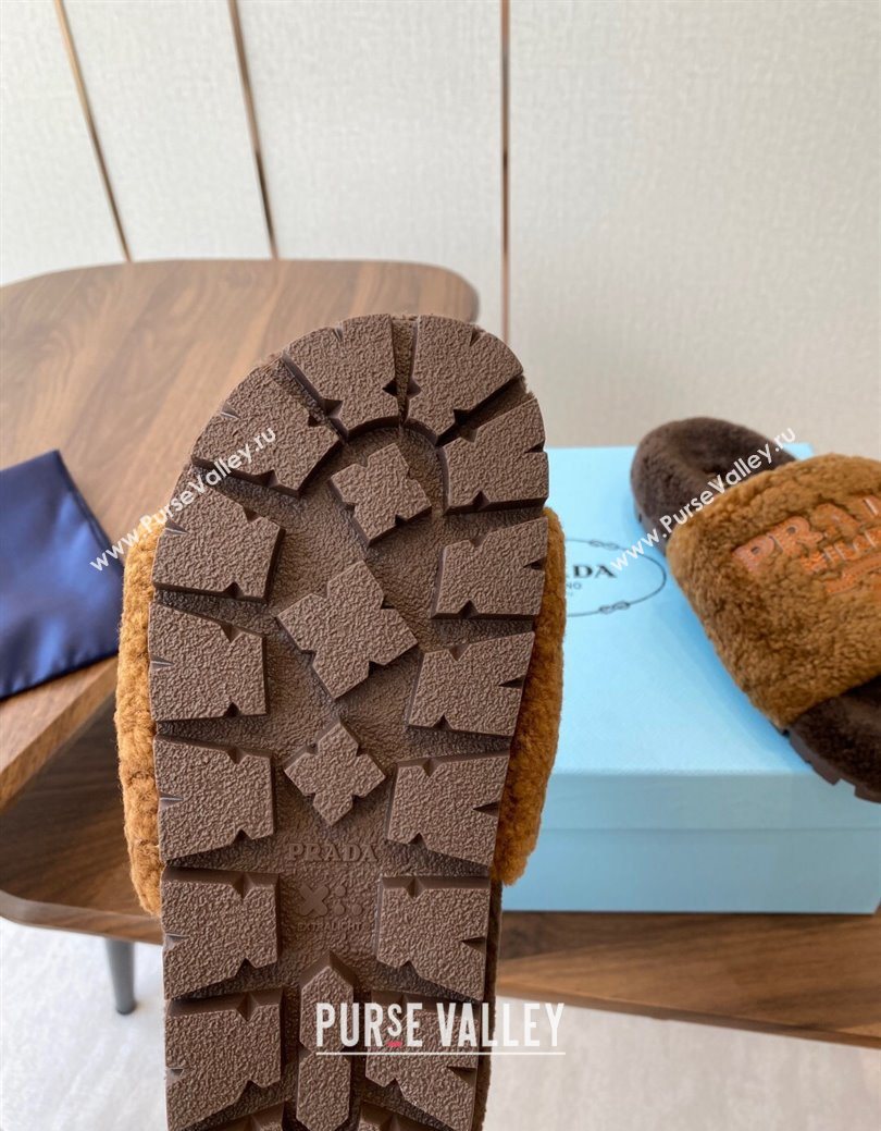 Prada Wool Flat Slides Sandal Dark Brown 2025 PR082507 (KL-250825027)