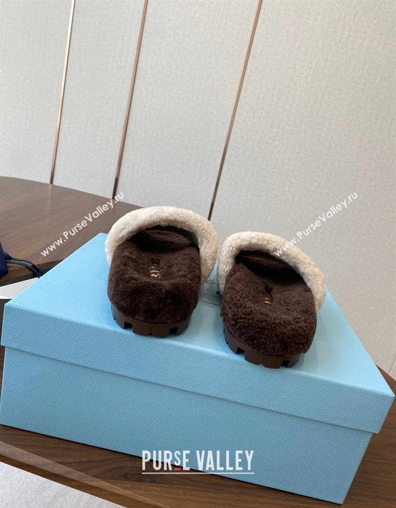 Prada Wool Flat Slides Sandal White/Brown 2025 PR082507 (KL-250825028)